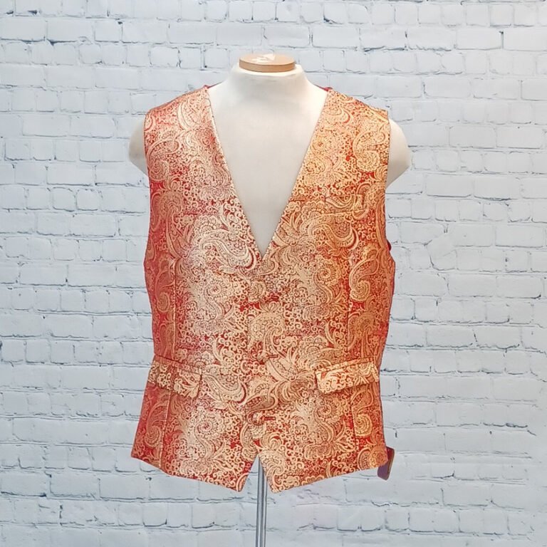 Metallic Gold Paisley on Red Brocade