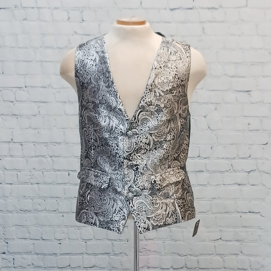 Metallic Silver Paisley on Black Brocade Vest